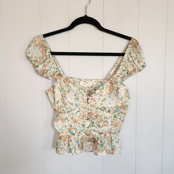 Promesa Meadow Bright Ruffle Floral Crop Top New NWT Yellow Floral Fairycore - Picture 4 of 14